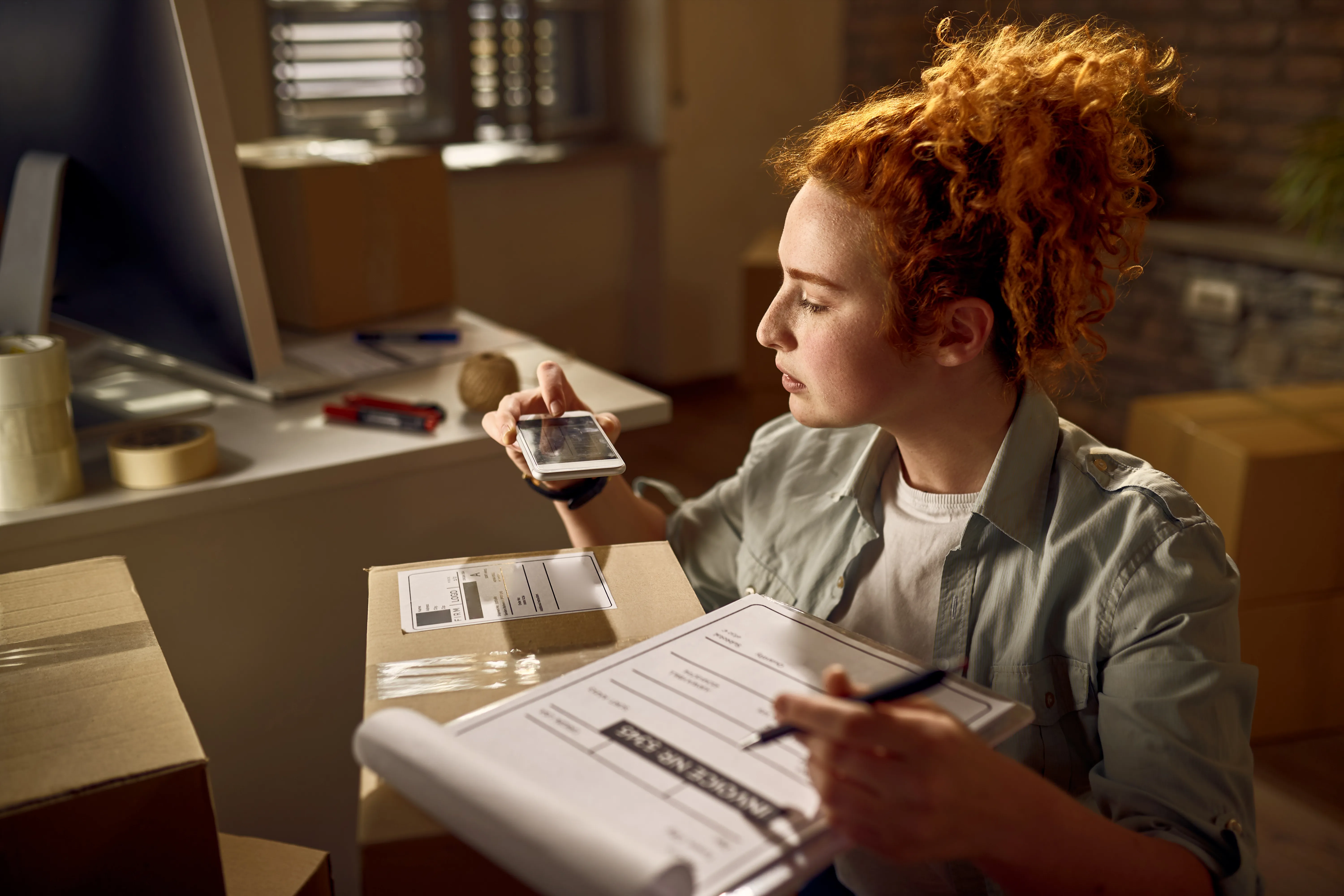Femme remplissant des documents